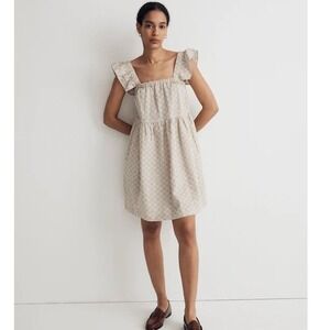 Madewell Cotton Linen Blend Brown Square Neck Flutter Sleeve Mini Dres Size XS